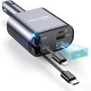 DreamBee Retractable Car Charger,66W 4 in 1 Super Fast Charge Car Phone Charger,Gifts for Men Women Car Truck Accessories for iPhone 17/16/15/14/13 Pro Max XR,iPad,Samsung,Pixel (TypeC+Lightning, Gray)