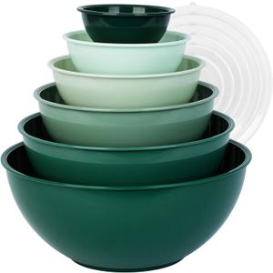 BoxedHome BPA Free Plastic Round Mixing Bowl with Lids, 12 Pack Nesting Bowls with Lids Set, Microwave and Dishwasher Safe Prep & Serving Bowls Great for Mixing, Baking, Serving (Green, 12pcs)