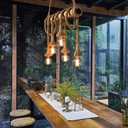 Arturesthome 5 Heads Vintage Bamboo Chandeliers Hemp Rope Pendant Light