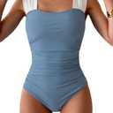 B2prity Womens One Piece Swimsuit Retro Square Neck Tummy Control Bathing Suits Ruched Modest Full Coverage Swimwear, M