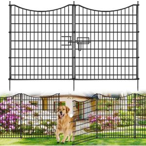 18 Panels No Dig Decorative Fence with Gate, 33 in(H) X 40.5 ft(L) Tall Garden Fence Animal Barrier, Rustproof Metal Wire Edging Border, Temporary Dog Fencing for Outdoor, Yard, Patio