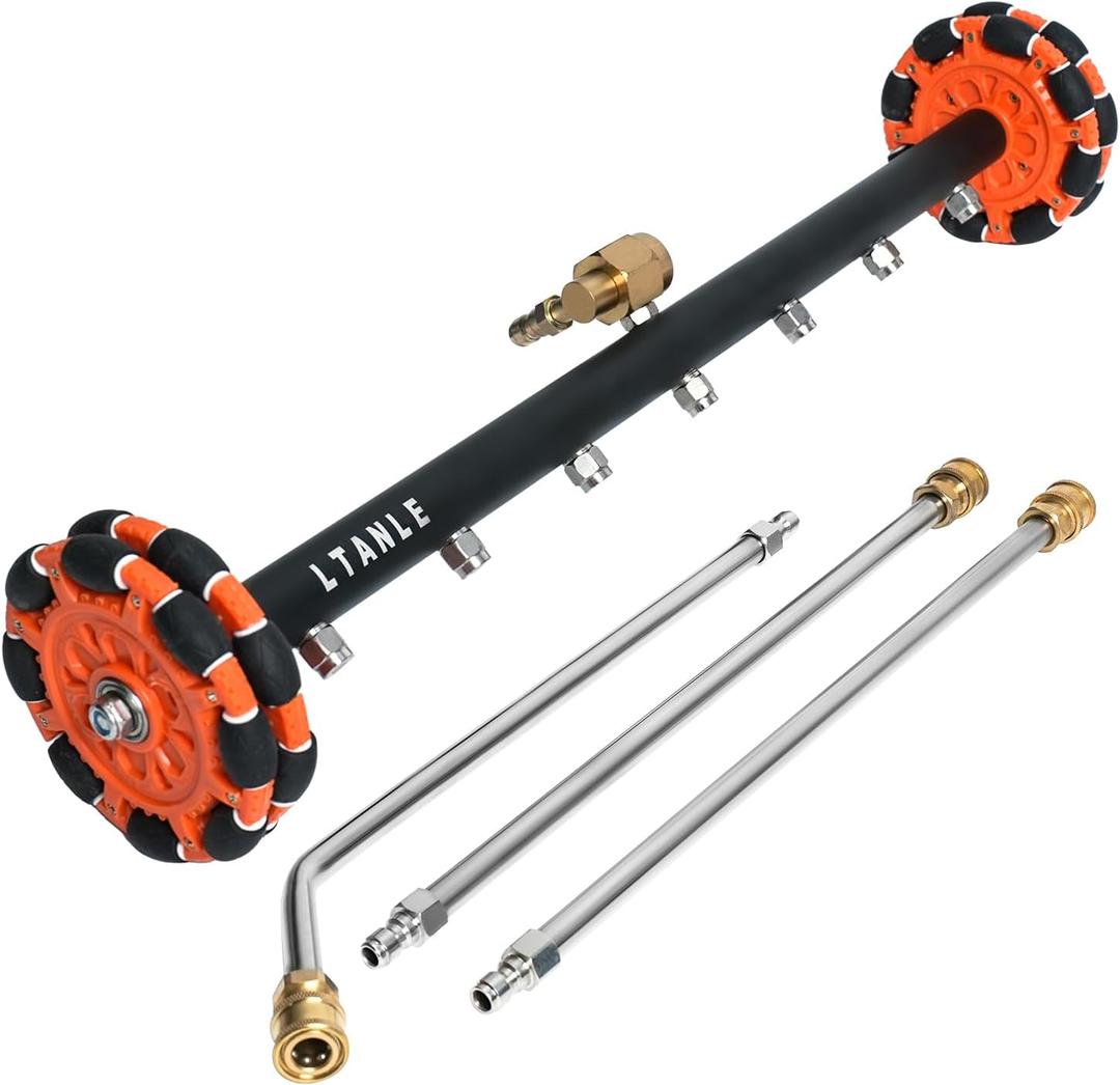 2-in-1 Can Move Horizontally Pressure Washer Undercarriage Cleaner Water Broom23" Surface Cleaner Power Washer Attachment with 7 Nozzles 3 Extension Rods andSpare Wheel4000 PSI
