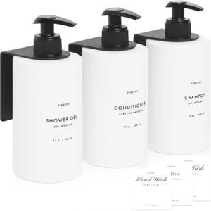 No Drill Wall Mount Shampoo and Conditioner Dispenser for Shower Gel Body Wash Soap Bottle Container Pump Luxe White Refillable 3 Chamber Bottle, Bathroom Shampoo Dispenser for Shower Set Wall Mounted