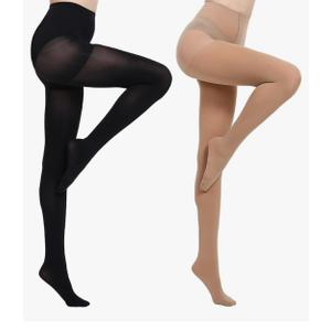 MANZI Run Resistant Control Top Panty Hose Opaque Tights,S 2 PCs