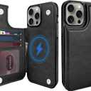 Wallet Case for iPhone 15 Pro Max 6.7", Compatible with MagSafe, Wireless Charging, Leather Card Holder Kickstand Protective Cover Magnetic Phone Flip Case-Black