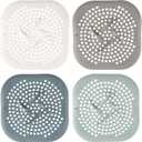 2 x 4 Pack Hair Catcher Shower Drain with Suction Cups, Square Silicone Drain Cover for Kitchen, Bathroom, Bathtub