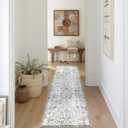 jinchan Runner Rug 2x8 Washable Hallway Rug Vintage Indoor Thin Retro Floor Cover Distressed Floral Country Lightweight Non Slip Carpet for Entryway Bathroom Kitchen Bedroom Living Room Stairway Blue 