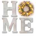 Novabright 18" Lighted Easter Home Sign Wall Decor, 4 Pcs Extra Large 15.7" Wood HOME Letters with Easter Egg Wreath for O, Farmhouse Wall Art for Entryway Mantel Spring Indoor Decorations Gift