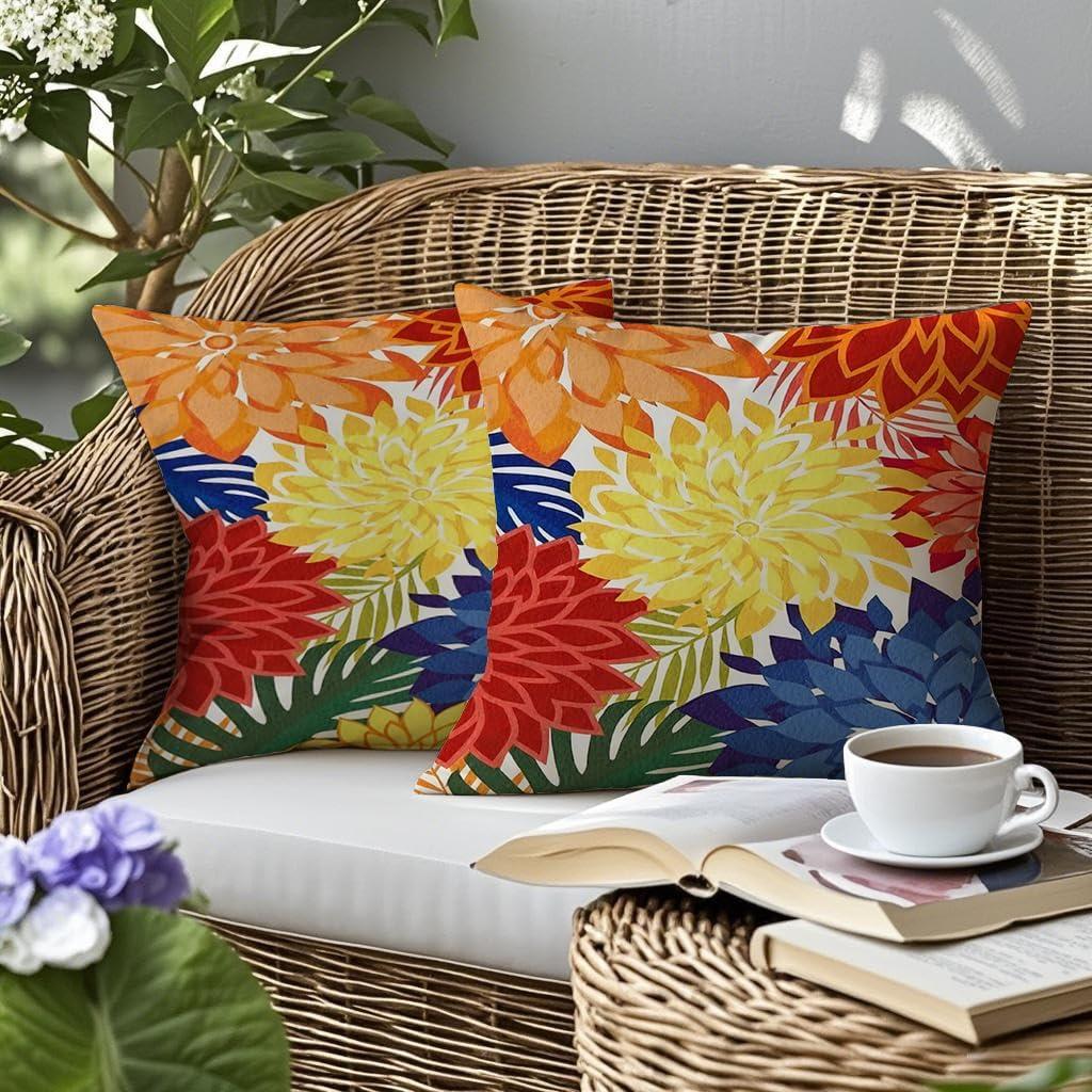 mellicoma Waterproof Outdoor Pillow Covers 20x20 Pack of 2 Vibrant Floral Collage Throw Outdoor Pillows for Garden Funiture Patio Home