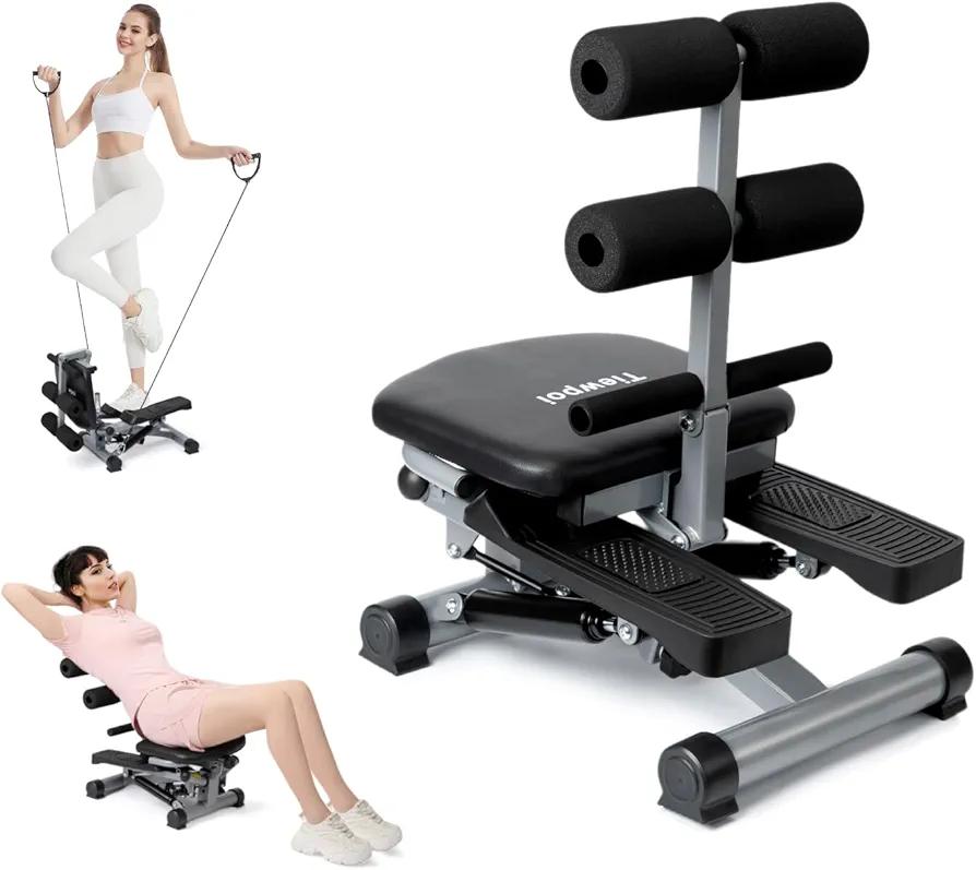 Tiewpoi Stair Stepper for Exercise with Resistance Bands,Steppers for Exercise at Home,AB Machine for Gym,Adjustable Height Stepper,Ab Crunch Machine for Stomach Workout,