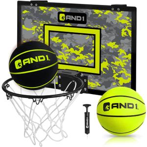 AND1 Over the Door Mini Basketball Hoop: 18x12 Shatterproof Backboard, 2 Mini Basketballs, and Hand Pump Included- Ultimate Indoor Basketball Accessory for Kids and Adults, No Tools Required (Black\Volt) AND1 Over the Door Mini Basketball Hoop: 18x12 Shatterproof Backboard, 2 Mini Basketballs, and Hand Pump Included- Ultimate Indoor Basketball Accessory for Kids and Adults, No Tools Required (Black\Volt)