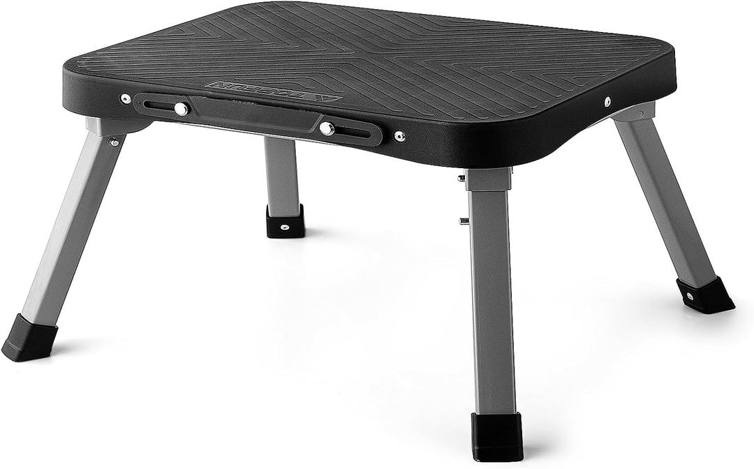 11" Folding Step Stool, Non-Slip 16x12 Large Platform, Portable Compact Sturdy Steel Frame for Kids Adults Seniors at Indoor Outdoor - Durable & Safe, Black