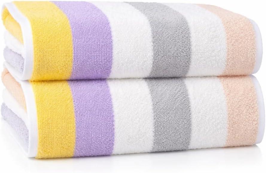 YiLUOMO Yellow Striped Pattern Hand Towels Set of 2 100% Cotton Highly Absorbent Soft Colorful Hand Towel for Bathroom 13 x 29 Inch