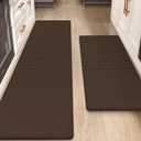 Color&Geometry Anti Fatigue Cushion Padded Kitchen Mat for Floor - 17x29+17x59,Easy Clean, Waterproof & Oil Proof, Anti Slip, Foam Rubber Runner Rug for Front Sink Comfort Standing, Brown Set of 2