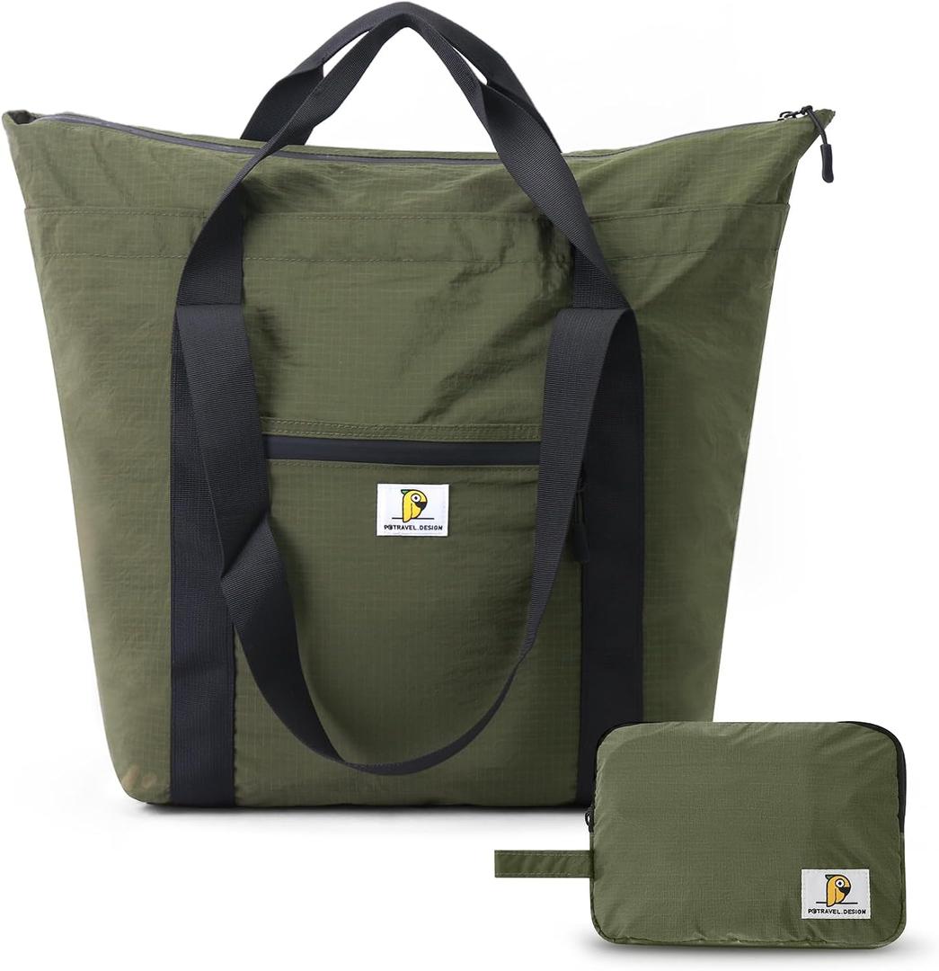 Foldable Travel Bag, 26L Duffle Bag for Travel, Expandable Second Carry-On Bag for Travel & Shopping, Water-Resistant Personal Item Bag, Olive Green