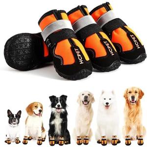 Hcpet Dog Shoes, Dog Boots for Large Dogs, Waterproof Dog Booties Paw Protector for Summer Hot Pavement, Winter Snowy Day, Outdoor Walking, Indoor Hardfloors Anti Slip Sole Orange Size 6