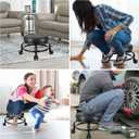 Low Roller Stool Low Height Rolling Stool Seat PU Leather Small Chair Foot Stool Round Rolling Stools for Home Office Garage Shop (Black)