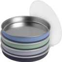 Elk and Friends 7.8 Stainless Steel Non Divided Plates with Silicone Sleeve + Storage Lid | Baby, Toddler, Kids | Dishwasher Safe | Dinner & Snack Plates | 4 Pack