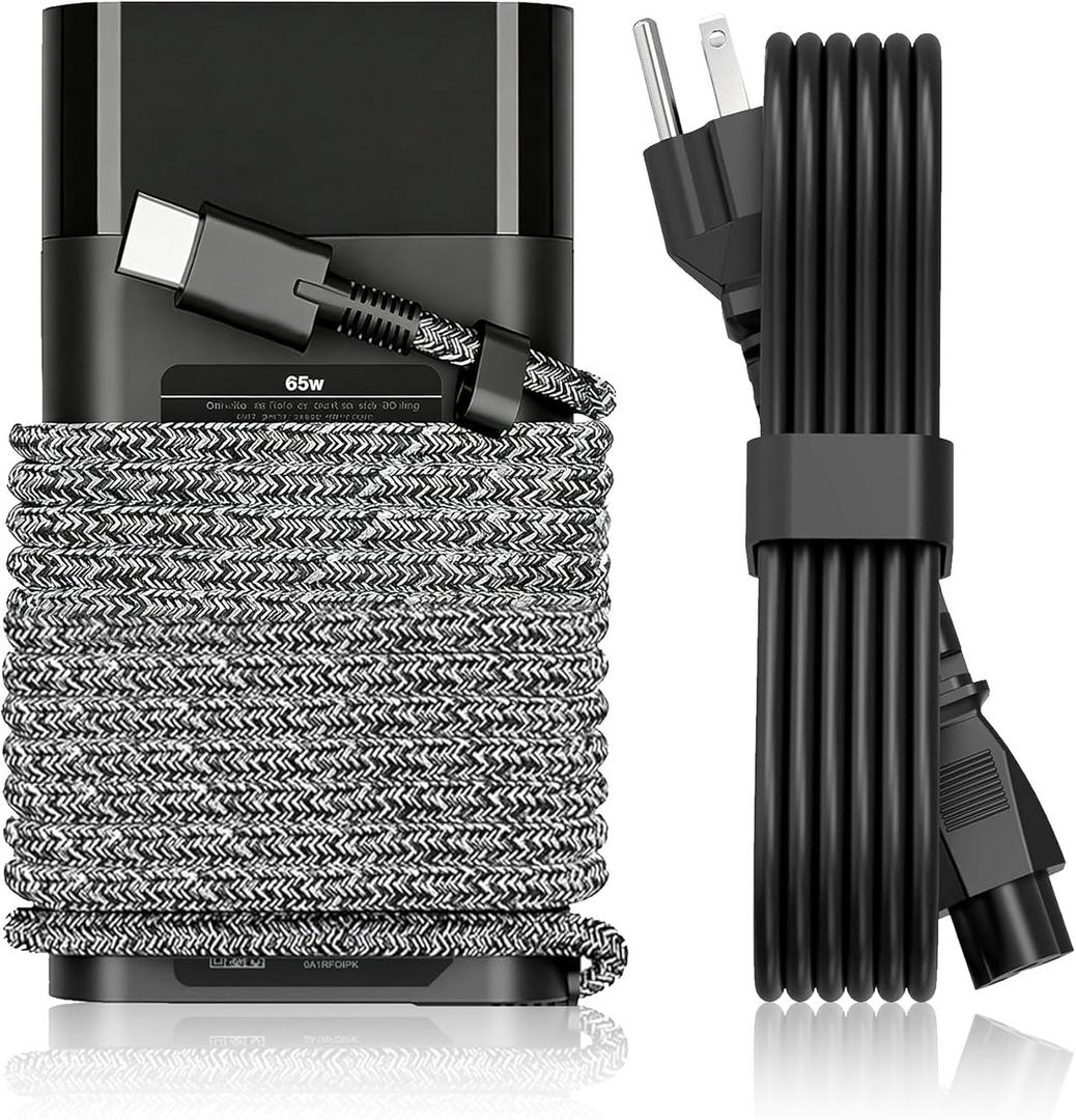 New Slim 65W USB C Laptop Charger Replacement for HP Laptop Charger Elitebook x360 Pavilion Spectre Chromebook Envy Elite x2 Computer Travel Type C Braided Cable Power Cord Ac Adapter