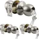 [3 Pack] BESTTEN Door Knob with Lock and Key, Keyed Different Entry Door Knob with Adjustable Latch, for Entrance and Front Door, Satin Nickel