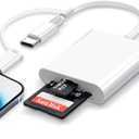 SD Card Reader for iPhone iPad, 2 in 1 SD Card to iPhone, Dual Connector(Lightening&USB-C) Dual Slots MicroSD/SD Memory Card Adapter Trail Camera Viewer for Devices with iOS/Android/Other System