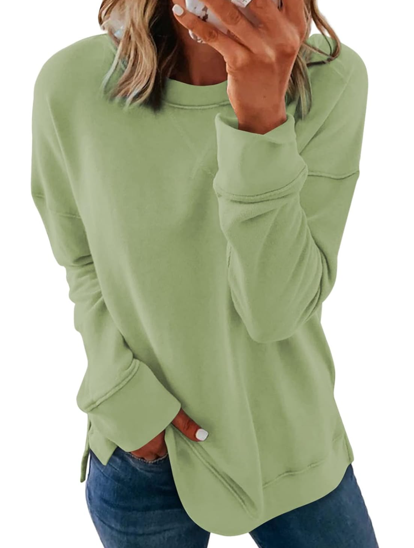 Dokotoo Women's Casual Crew Neck Sweatshirt Loose Soft Long Sleeve Pullover Tops, L, Mint green