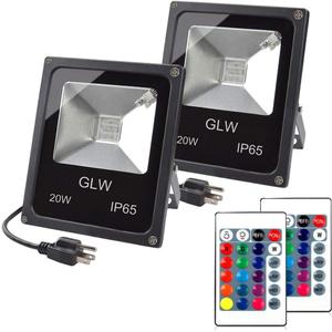 20W RGB LED Flood Lights Color Changing Floodlight with Remote Control Waterproof Outdoor Landscape Lighting,16 Colors 4 Mode Dimmable Wall Washer Light for Garden, Yard (2 Pack)