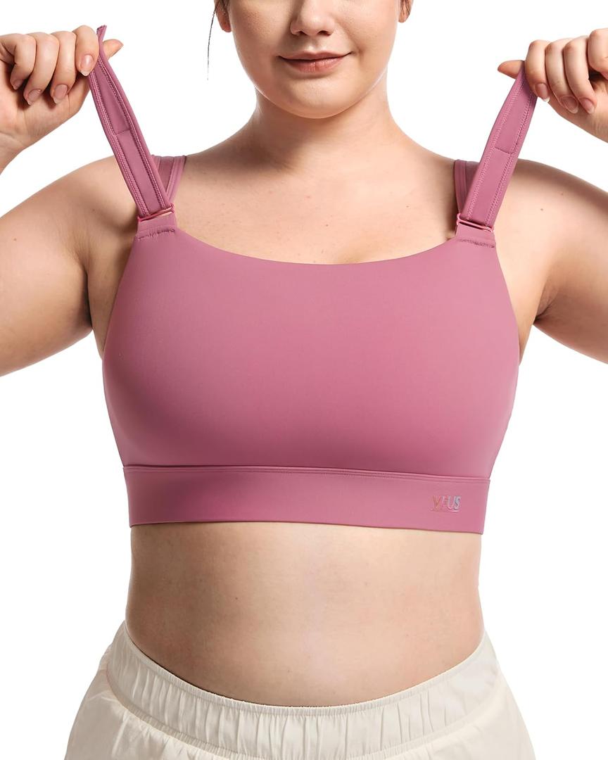 Women's Sports Bra Wirefree Adjustable Medium-High Support Everyday Wear for Large Bust Plus Size with Removable Pads (X-Large, Pastel Pink)