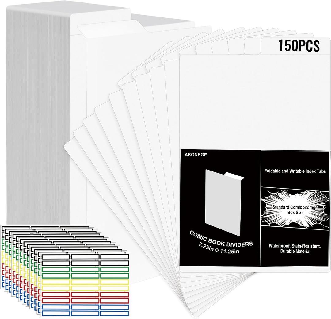 AKONEGE 150 Pack Comic Book Dividers with Tab for Comic Storage Boxes