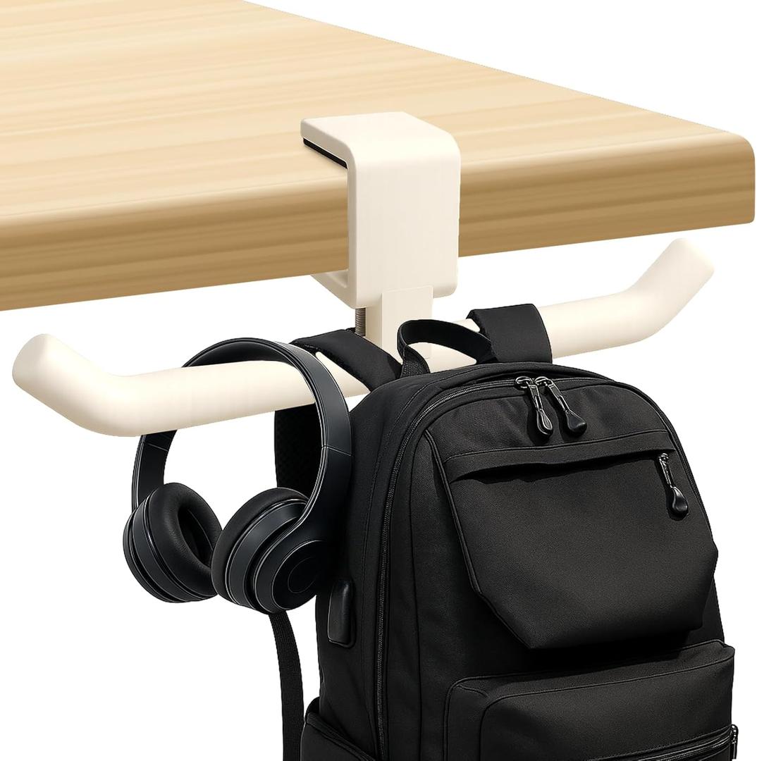80-lb Heavy-Duty Bag Hook for Desk or Table,Adjustable Purse Hanger,Purse Hook,Backpack Holder for Table & Handbag Hanger,Space-Saving Organizer for Classroom, Dorm Office,Home,and Cafe Tables (White)