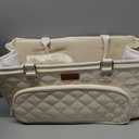MOMCANDO Diaper Bag Tote with Dividers, Zipper, Top Cover and Strap, Larger Size with insulated storage bag - Beige