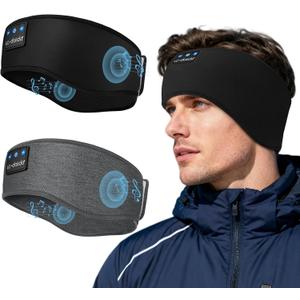 LC-dolida 2-Pack Sleep Headphones Ear Warmer Headband Bluetooth 5.4, Ear Warmers Muffs Cold Weather Winter Headband Ear Covers for Gift Workout Ski Running Cycling (Black and Grey)