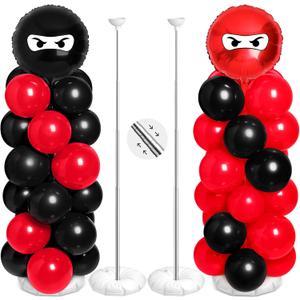 Arrowbash 2 Sets Ninja Party Decorations Ninja Adjustable Balloon Column Stand Kit Metal Telescopic Pillar Balloon Stand for Birthday Warrior Themed Party Supplies(Black, Red)