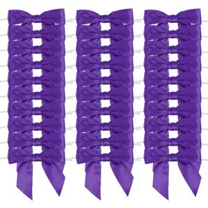 AIMUDI Purple Bows Christmas Decorations 3.5" Pre Tied Satin Ribbon Bows Premade Twist Tie Bows for Treat Bags Ribbon for Cake Pop Candy Apple Small Bows for Crafts Gift Wrapping Party Favor-50 Counts