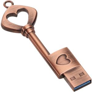 USB Flash Drive, 16GB / 32GB / 64GB /128GB USB 3.0 Metal USB Memory Stick Date Storage Pendrive Thumb Drives (Heart Key, 128 GB)