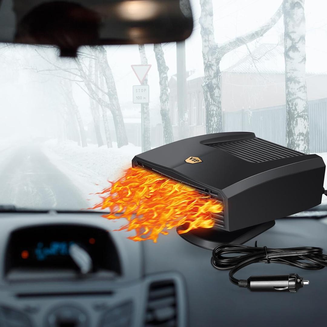 Gisafai 150W Car Heater That Plugs Into Cigarette Lighter, Portable 12V Car Heater, Car Heater Windshield Defroster Demister, Auto Defogger 360° Rotatable Heater(Black)