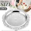 4 Pcs Silver Serving Tray 10-Inch Elegant Vintage Floral Round Metal Plate Silver Platter for Buffet Wedding Party Jewelry Decorative
