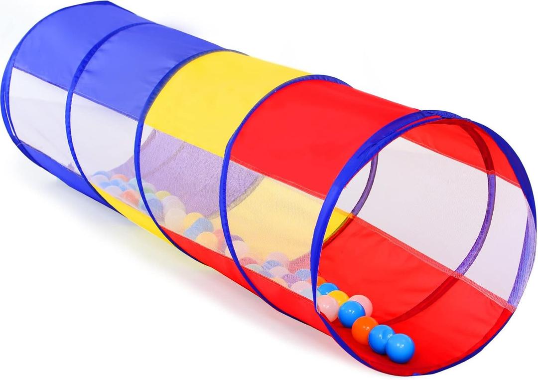 PigPigPen Kids Tunnel for Toddlers,Pop Up Play Tunnel Tent for Babies or Dogs, Indoor & Outdoor Toys for Kids Backyard Playset. (Red,Yellow,Blue Play Tent with mesh), 17.5 x 67