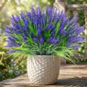 Rowfad 22 Pcs Artificial Outdoor Flowers UV Resistant Lavender Fake Greenery Plants Grass with Purple Flowers for Pot Decor for Window Garden Patio Hanging Planter Pathway Front Porch (22, Purple)