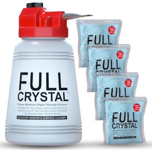 Full Crystal Window Cleaning Kit- 16 oz Glass Cleaner and Bottle with 27ft Reach will clean up to 80 Windows- Scrub Free, Rinse Free Glass Cleaner Spray Removes Dirt, Grime and Water Deposits