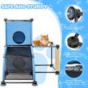 Large Cat Hamock Bed with Scratching Post Multi-Level Cat Tree with House Condos & Ladder for Indoor/Outdoor Use+Blue/Two-Tier
