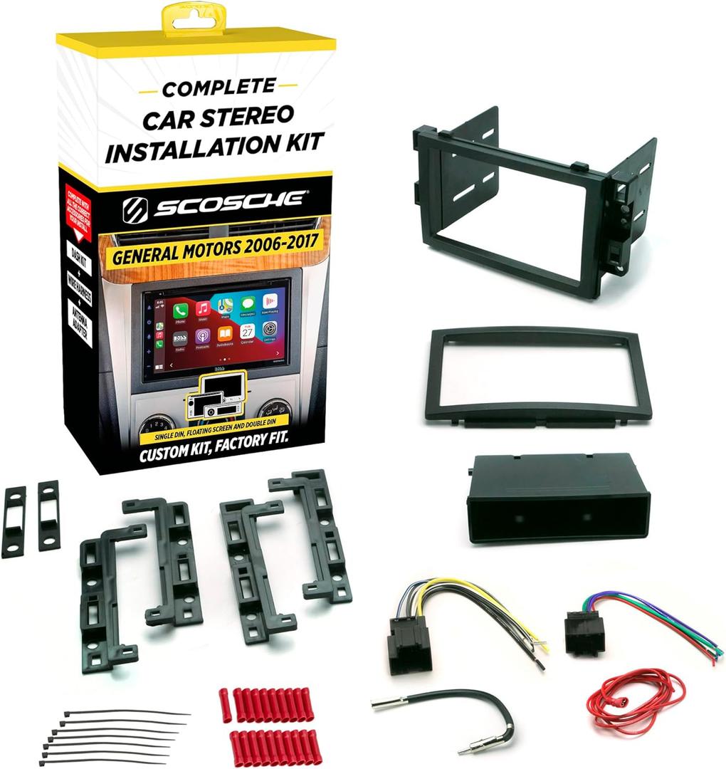 Scosche ICGM10BN Complete Double/Single DIN Stereo Installation Kit for Select Non-Amplified 2006-17 General Motors Vehicles - No Steering Wheel Remote, Class II Complete Kit