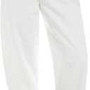 GRAPENT Barrel Jeans for Women Trendy Cropped High Waisted Patch Pocket Baggy Stretch Denim Pants Casual Wide Leg Jeans (White, M)