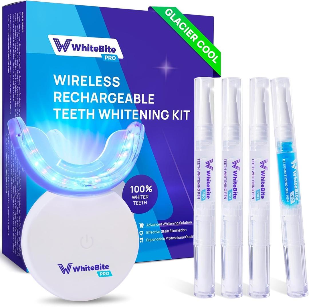 Whitebite Pro Premium Teeth Whitening Kit for Sensitive Teeth  32X Dual LED Light System with 3 Whitening Pens & 1 Remineralizing Pen (Glacier Cool)