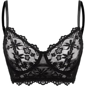 SOLY HUX Women's Lace Bra Sexy See Through Bralettes Underwire Unlined Sheer Push Up Bras (Plain Black) S SOLY HUX Women's Lace Bra Sexy See Through Bralettes Underwire Unlined Sheer Push Up Bras (Plain Black) S