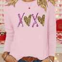 Valentines Day Shirts for Women XOXO Heart Graphic Tshirt Valentine Gifts Long Sleeve Tee Tops (Pink, L)