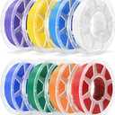 Pre-Dried PLA Basic 8x250g Bundle with Spool for Bambu Lab 3D Printers, Multicolor 1.75mm 3D Printing Filament, White+Red+Pumpkin Orange+Yellow+Mistletoe Green+Cobalt Blue+Cyan+Purple