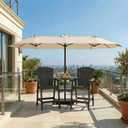 15FT Double Sided Patio Umbrella with Base Included, Double Sided Outdoor Market Umbrella with Flexible Fiberglass Ribs, UV-Blocking Extra Large Umbrella for Garden, Pool, Deck, Beige