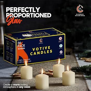 Candle Charisma Vanilla Scented Votive Candles - 15 Hour Burn time - Set of 36 for Dinner, Wedding, Halloween and Holiday Decorations