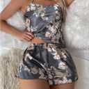 SweatyRocks Women's Floral Print Satin Pajama Sets Cami Tops and Shorts Summer Lounge Set (Gray, M)
